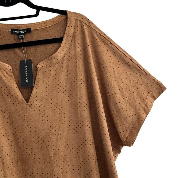 Lane Bryant Brown Microsuede Top Plus Size 22/24 Short Sleeve Split Neck Stretch - Picture 3 of 10